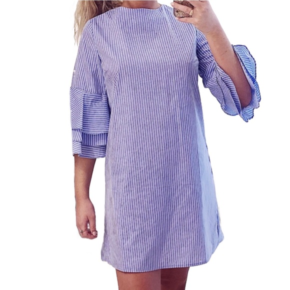 bleuh ciel Dresses & Skirts - NWOT Bleuh Ciel Striped Dress with ruffle sleeves